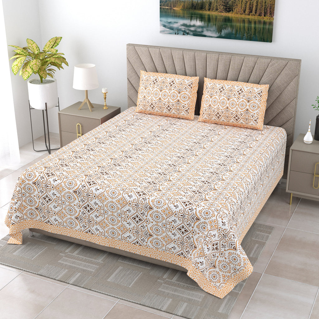 250 TC Pure Cotton | Multicolor Traditional Jaipuri Prints | Premium Quality King Size Bedsheet with 2 Pillow Covers (90*108 Inch)