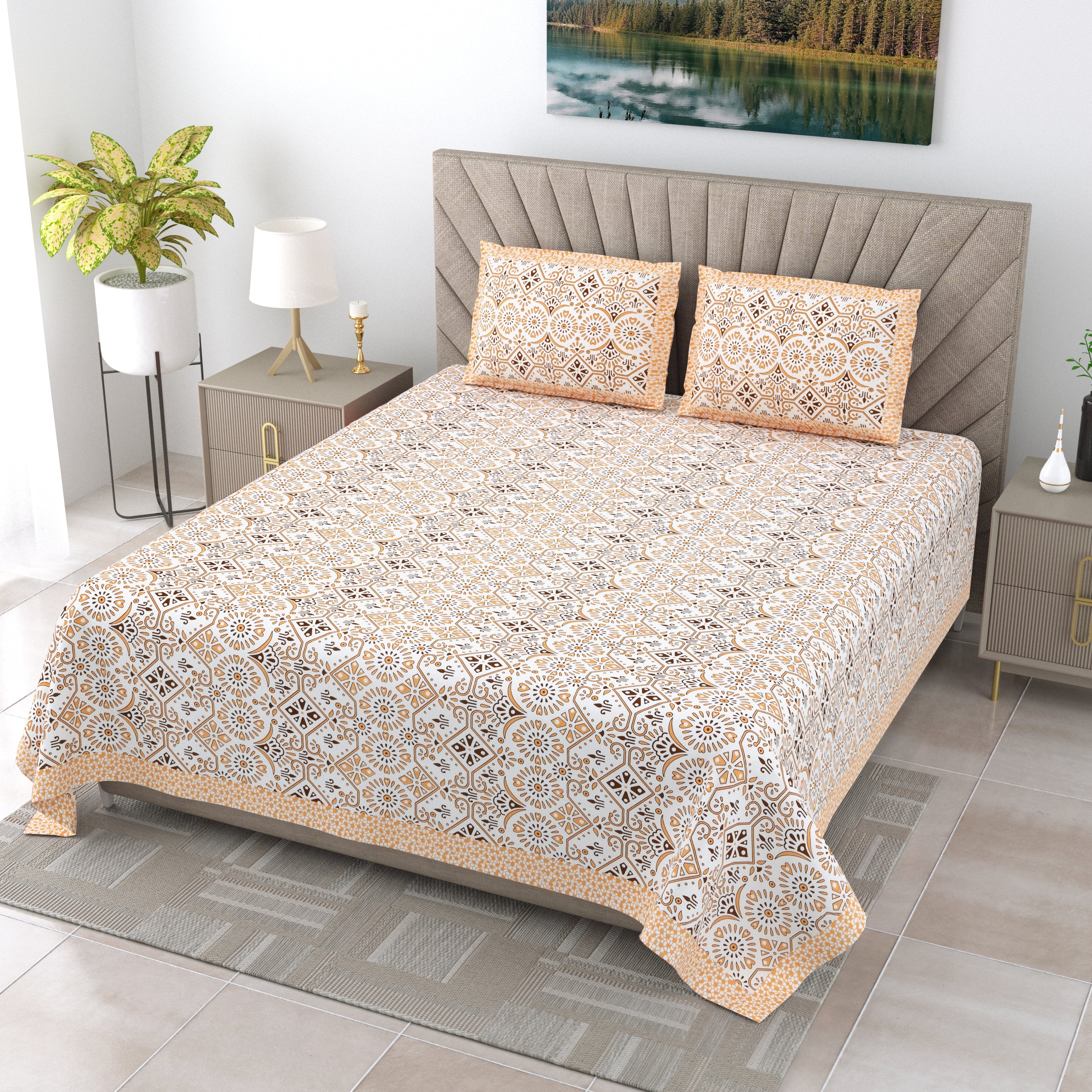 250 TC Pure Cotton | Multicolor Traditional Jaipuri Prints | Premium Quality King Size Bedsheet with 2 Pillow Covers (90*108 Inch)