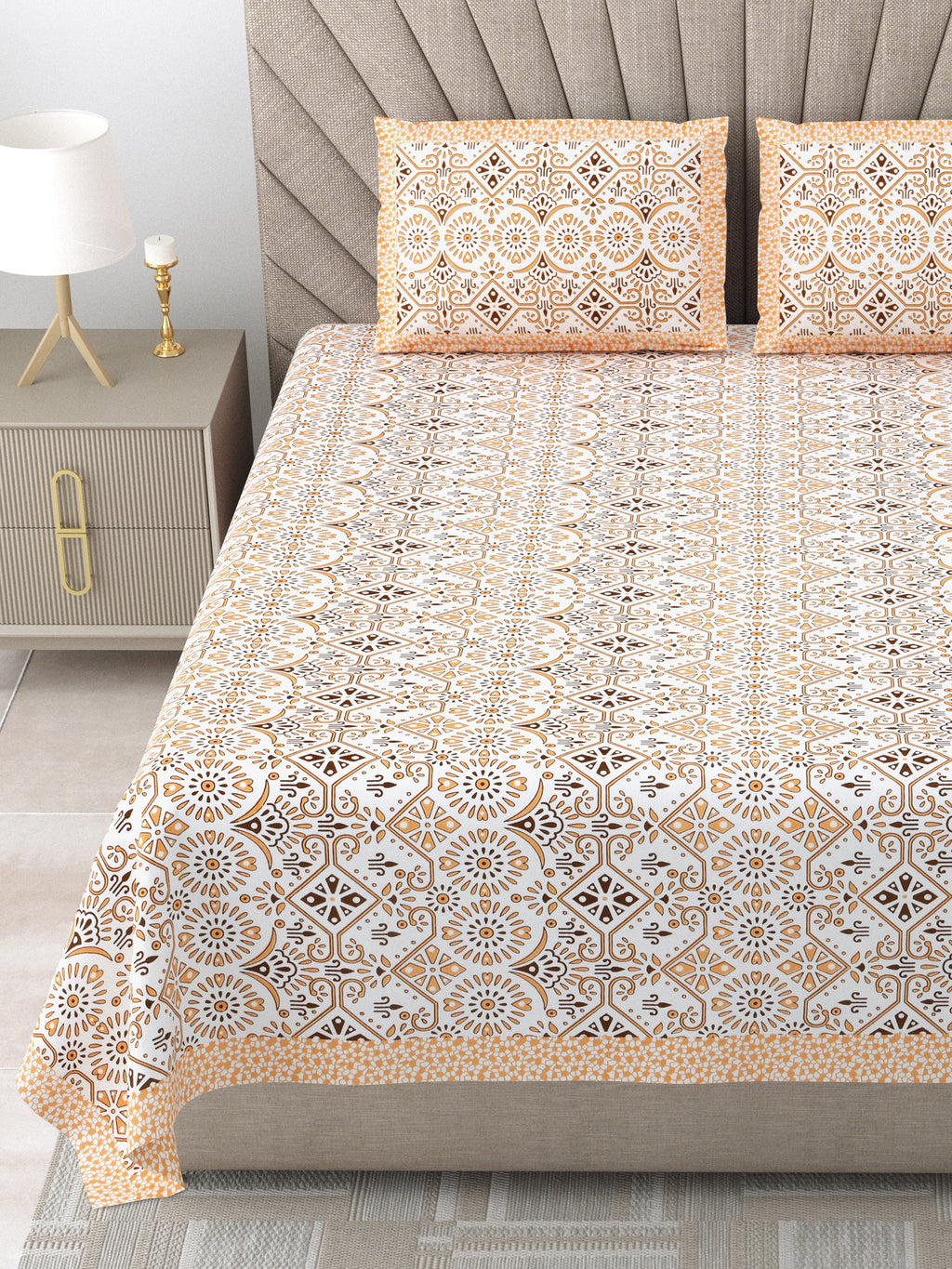 250 TC Pure Cotton | Multicolor Traditional Jaipuri Prints | Premium Quality King Size Bedsheet with 2 Pillow Covers (90*108 Inch)