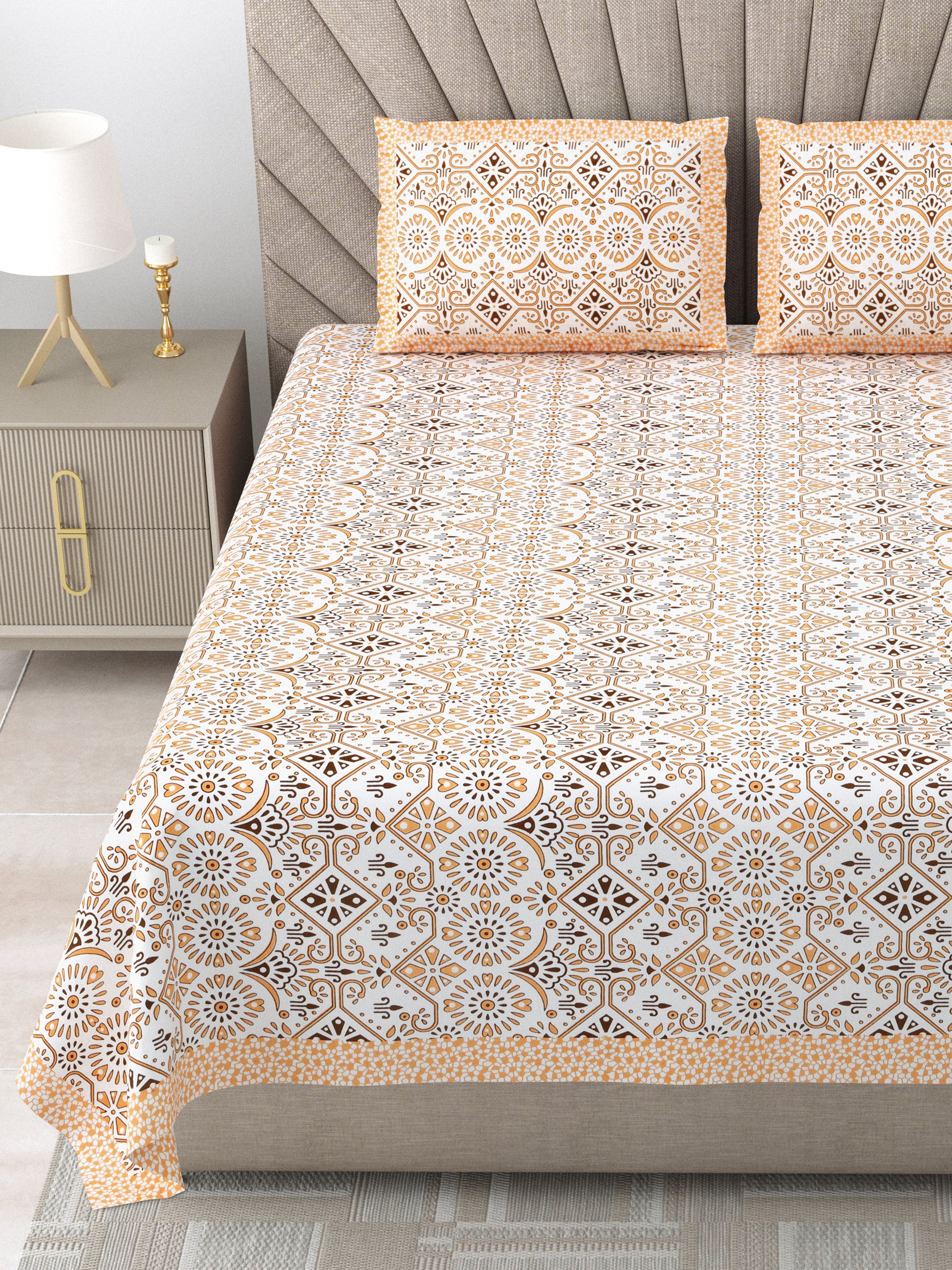 250 TC Pure Cotton | Multicolor Traditional Jaipuri Prints | Premium Quality King Size Bedsheet with 2 Pillow Covers (90*108 Inch)