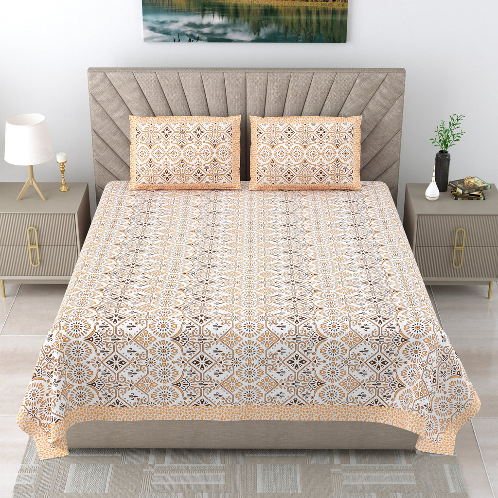 250 TC Pure Cotton | Multicolor Traditional Jaipuri Prints | Premium Quality King Size Bedsheet with 2 Pillow Covers (90*108 Inch)