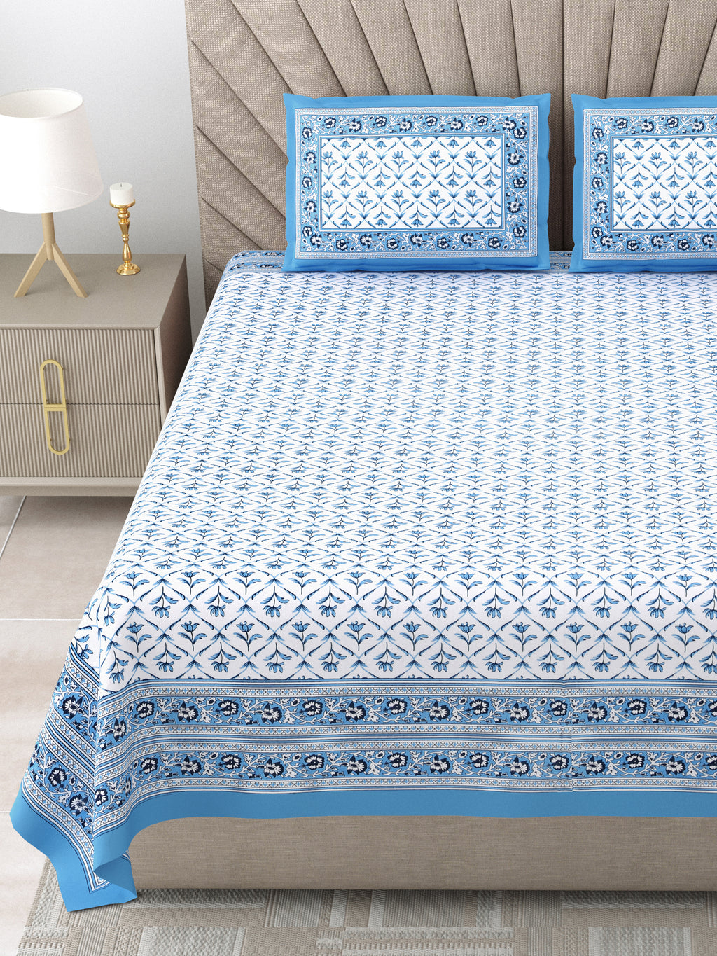 PHULKARI 90*108 Inch Premium Quality DOUBLE Bedsheet with 2 Pillow Covers (17*27 Inch) (Copy)