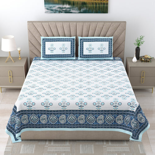 250 TC Pure Cotton | Multicolor Traditional Jaipuri Prints | Premium Quality King Size Bedsheet with 2 Pillow Covers (90*108 Inch)