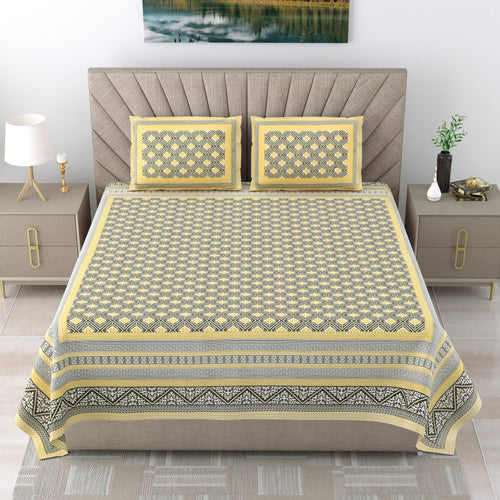250 TC Pure Cotton | Multicolor Traditional Jaipuri Prints | Premium Quality King Size Bedsheet with 2 Pillow Covers (90*108 Inch)