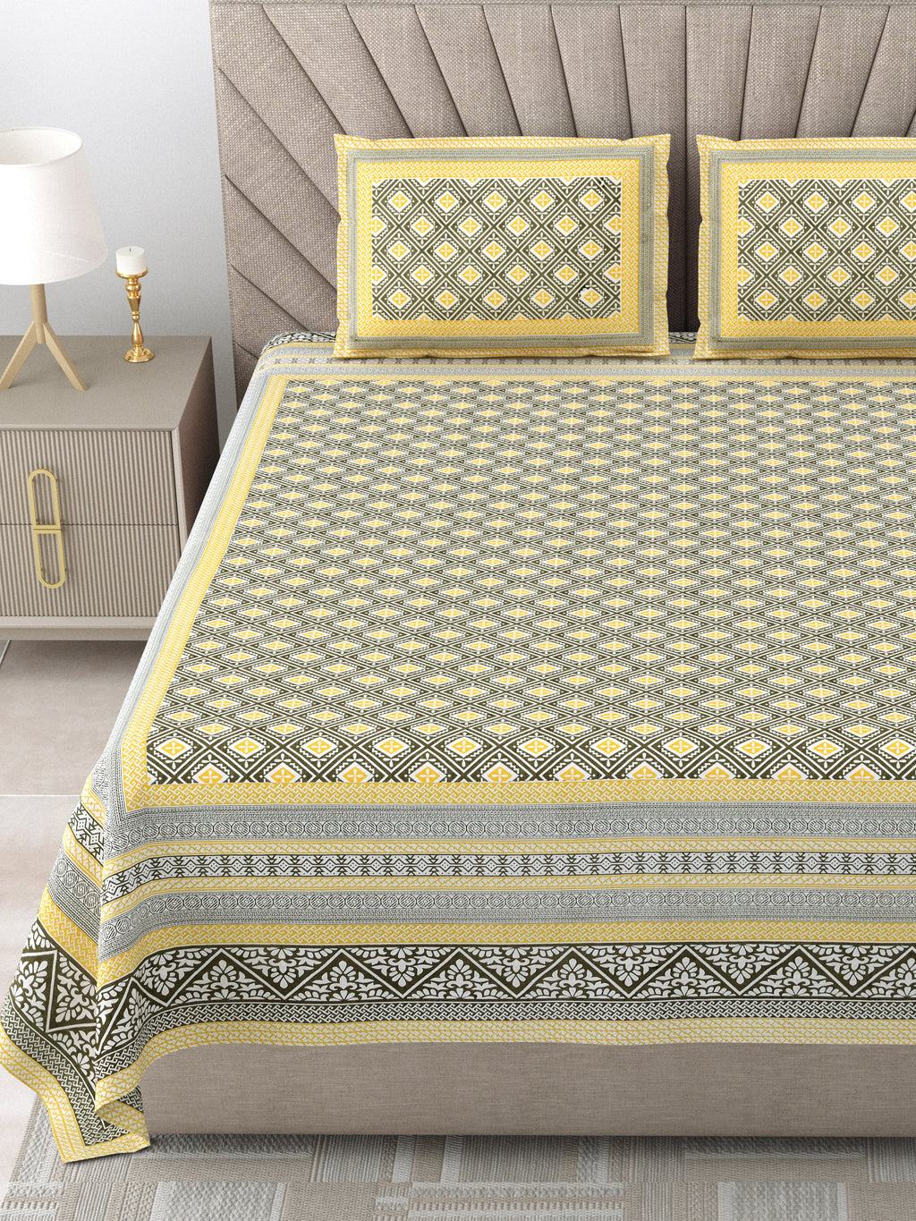 250 TC Pure Cotton | Multicolor Traditional Jaipuri Prints | Premium Quality King Size Bedsheet with 2 Pillow Covers (90*108 Inch)