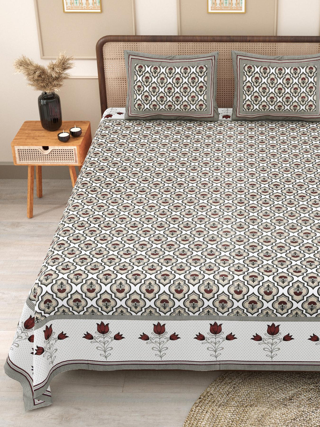 PHULKARI 90*108 Inch Premium Quality DOUBLE Bedsheet with 2 Pillow Covers (17*27 Inch)