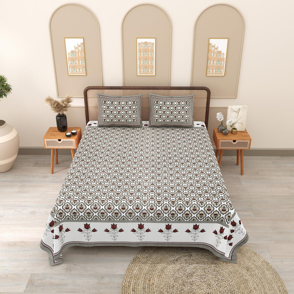 PHULKARI 90*108 Inch Premium Quality DOUBLE Bedsheet with 2 Pillow Covers (17*27 Inch)