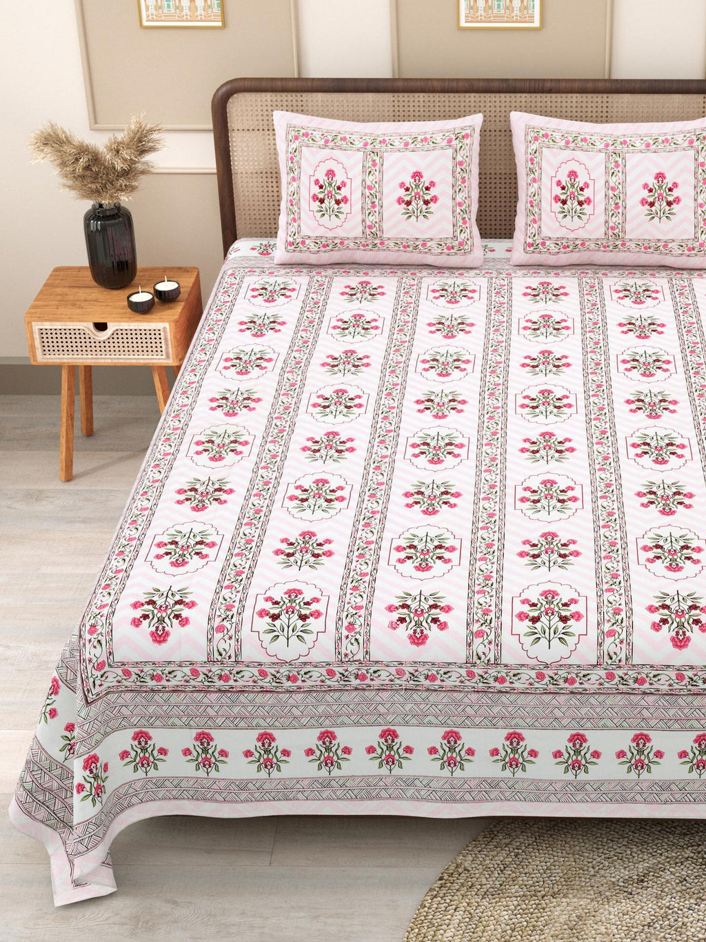PHULKARI 90*108 Inch Premium Quality DOUBLE Bedsheet with 2 Pillow Covers (17*27 Inch)