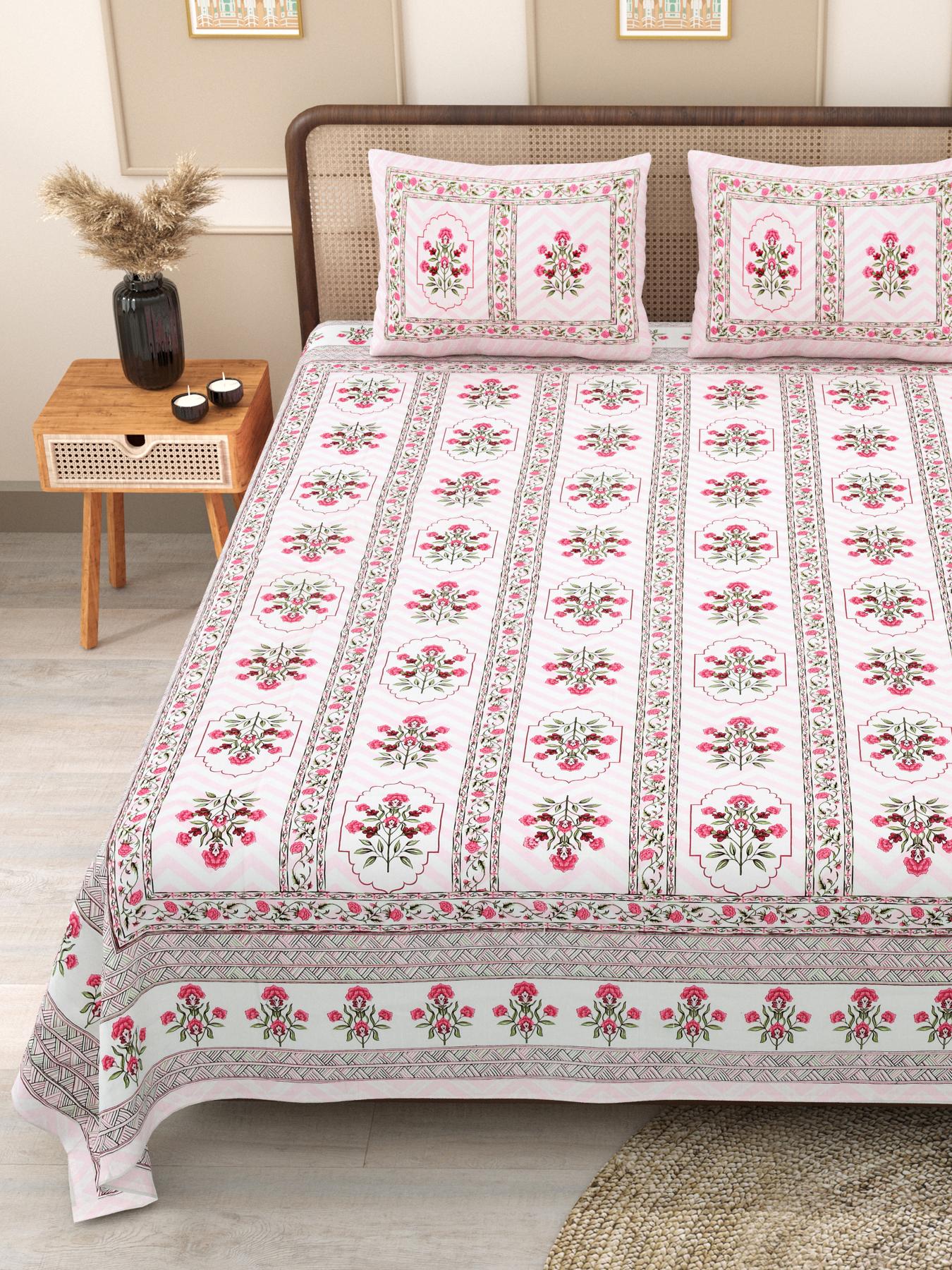 PHULKARI 90*108 Inch Premium Quality DOUBLE Bedsheet with 2 Pillow Covers (17*27 Inch)