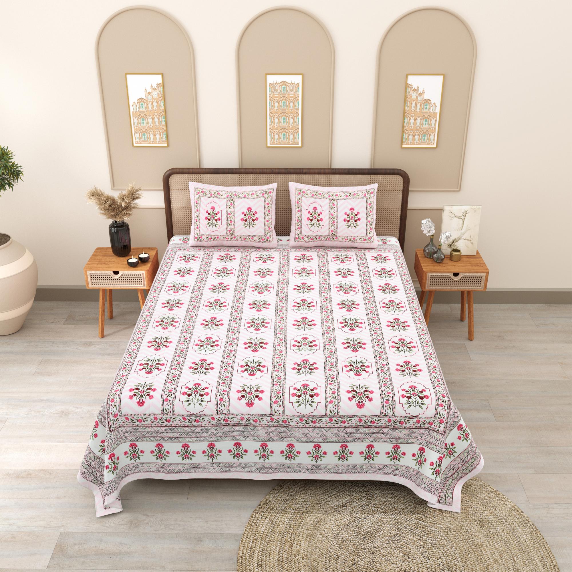 PHULKARI 90*108 Inch Premium Quality DOUBLE Bedsheet with 2 Pillow Covers (17*27 Inch)