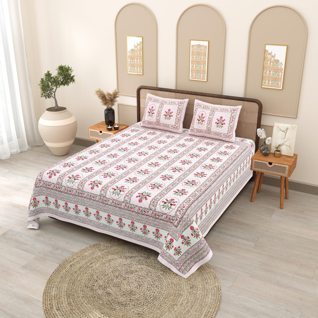 PHULKARI 90*108 Inch Premium Quality DOUBLE Bedsheet with 2 Pillow Covers (17*27 Inch)