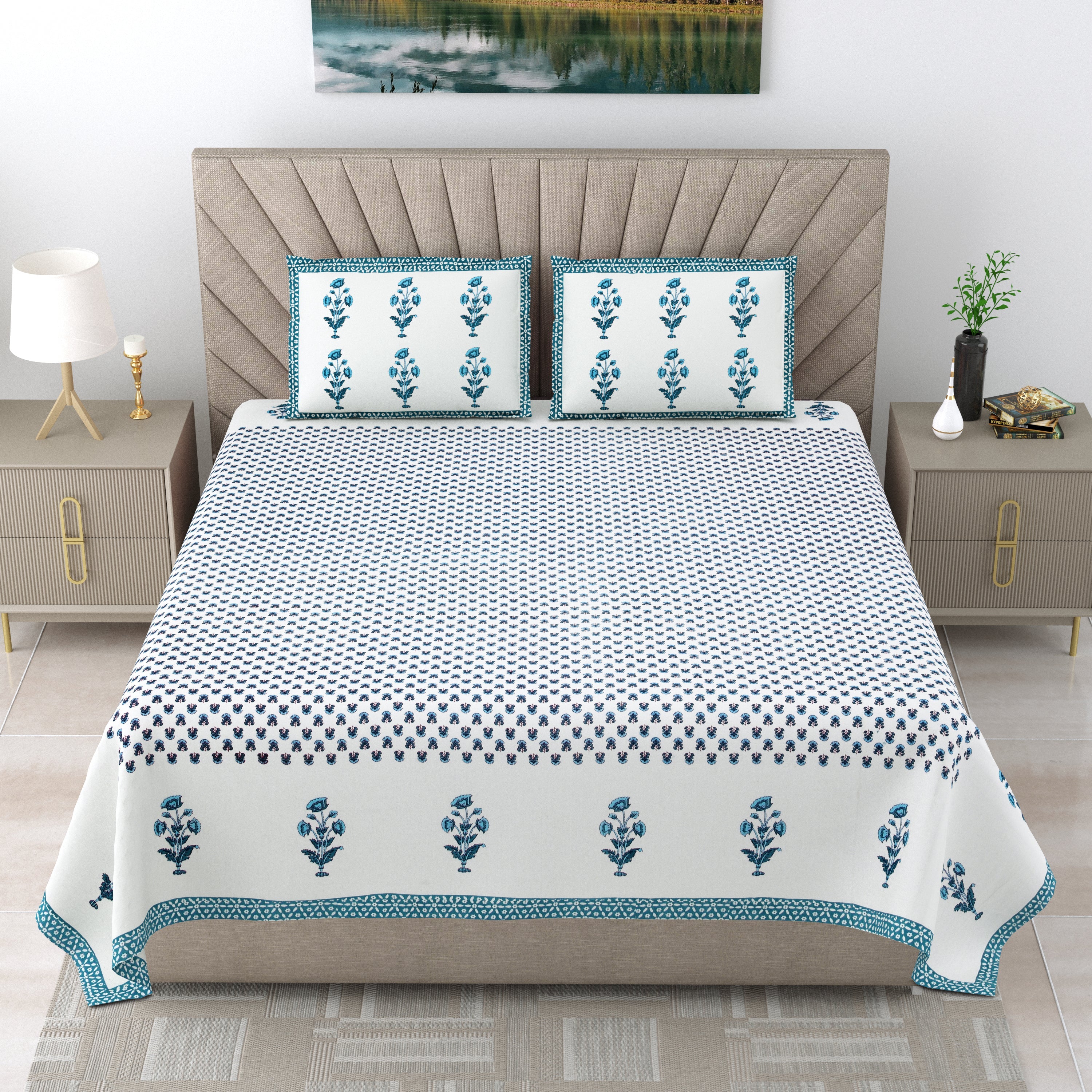 90X108 Inch King Size Pure Cotton 250 TC Premium  Bedsheet with 2 Pillow Covers