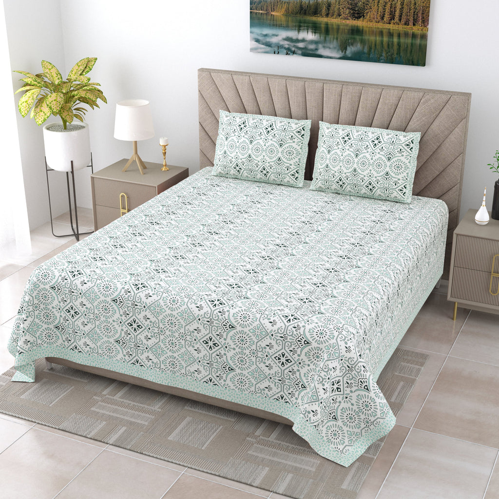 250 TC Pure Cotton | Multicolor Traditional Jaipuri Prints | Premium Quality King Size Bedsheet with 2 Pillow Covers (90*108 Inch)