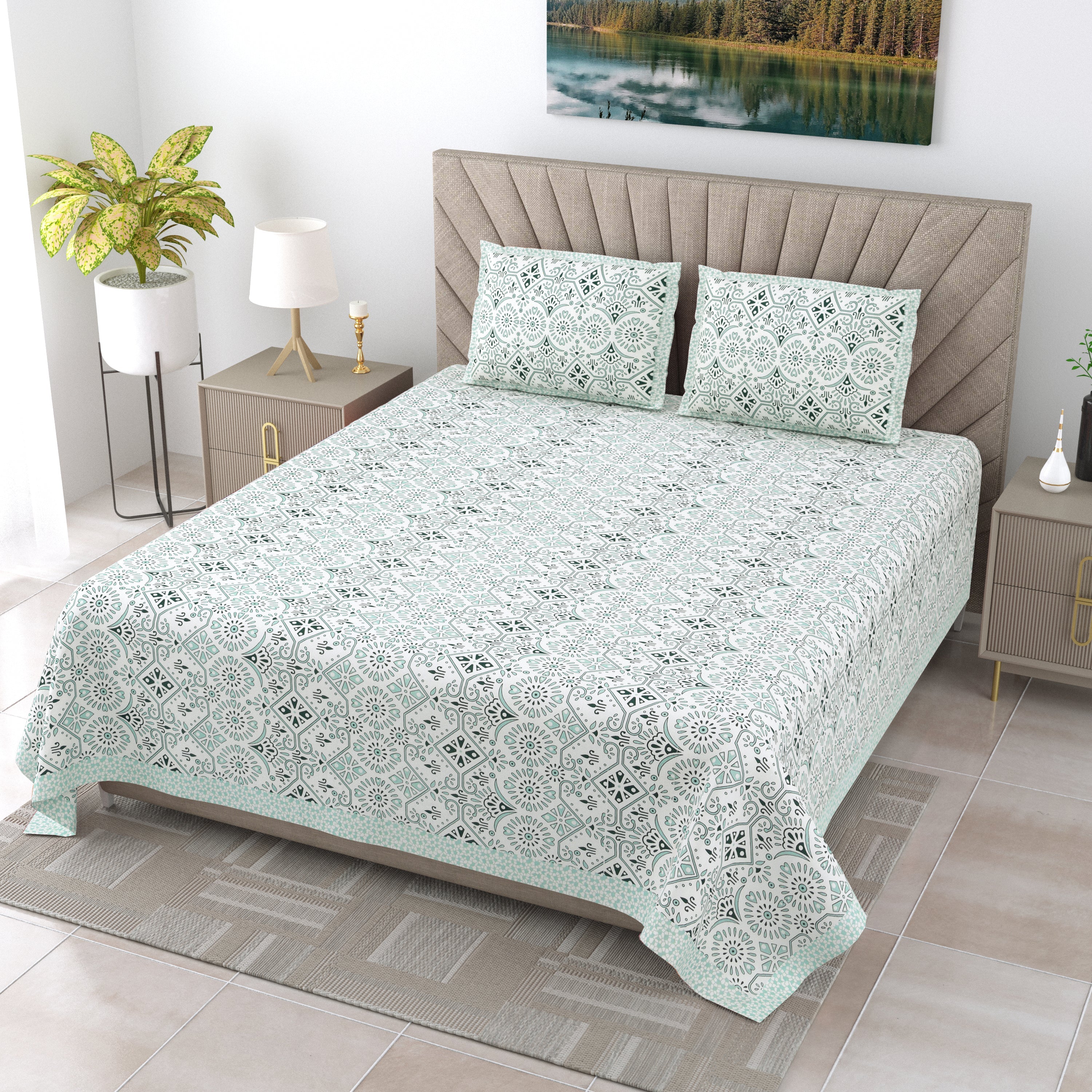 250 TC Pure Cotton | Multicolor Traditional Jaipuri Prints | Premium Quality King Size Bedsheet with 2 Pillow Covers (90*108 Inch)