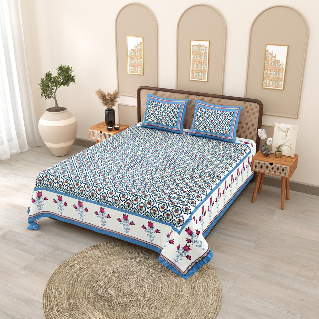 PHULKARI 90*108 Inch Premium Quality DOUBLE Bedsheet with 2 Pillow Covers (17*27 Inch)