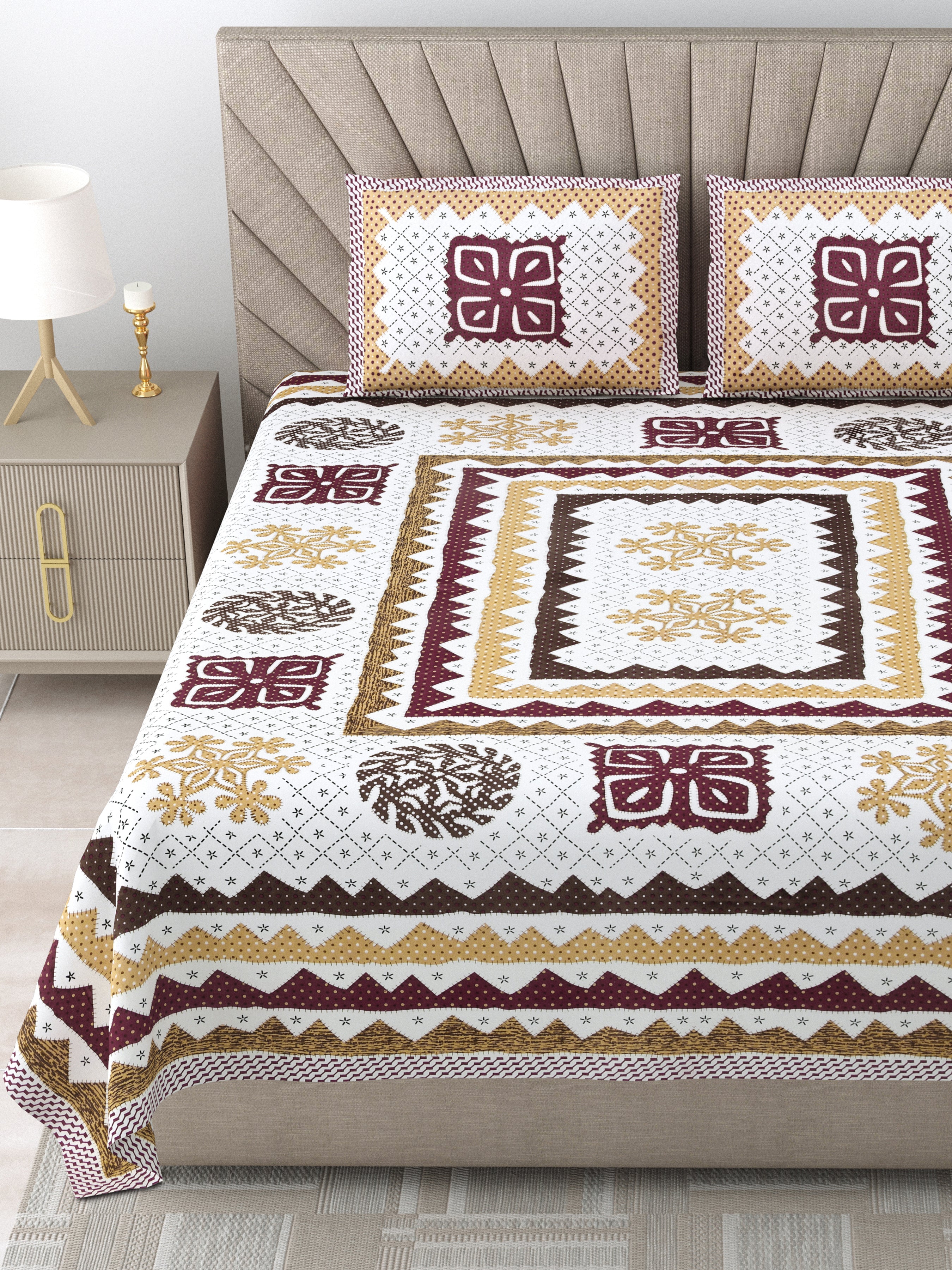 Premium 250 TC Cotton Bedsheet | Ultra-Comfort King Size | Stylish Design with 2 Pillow Covers
