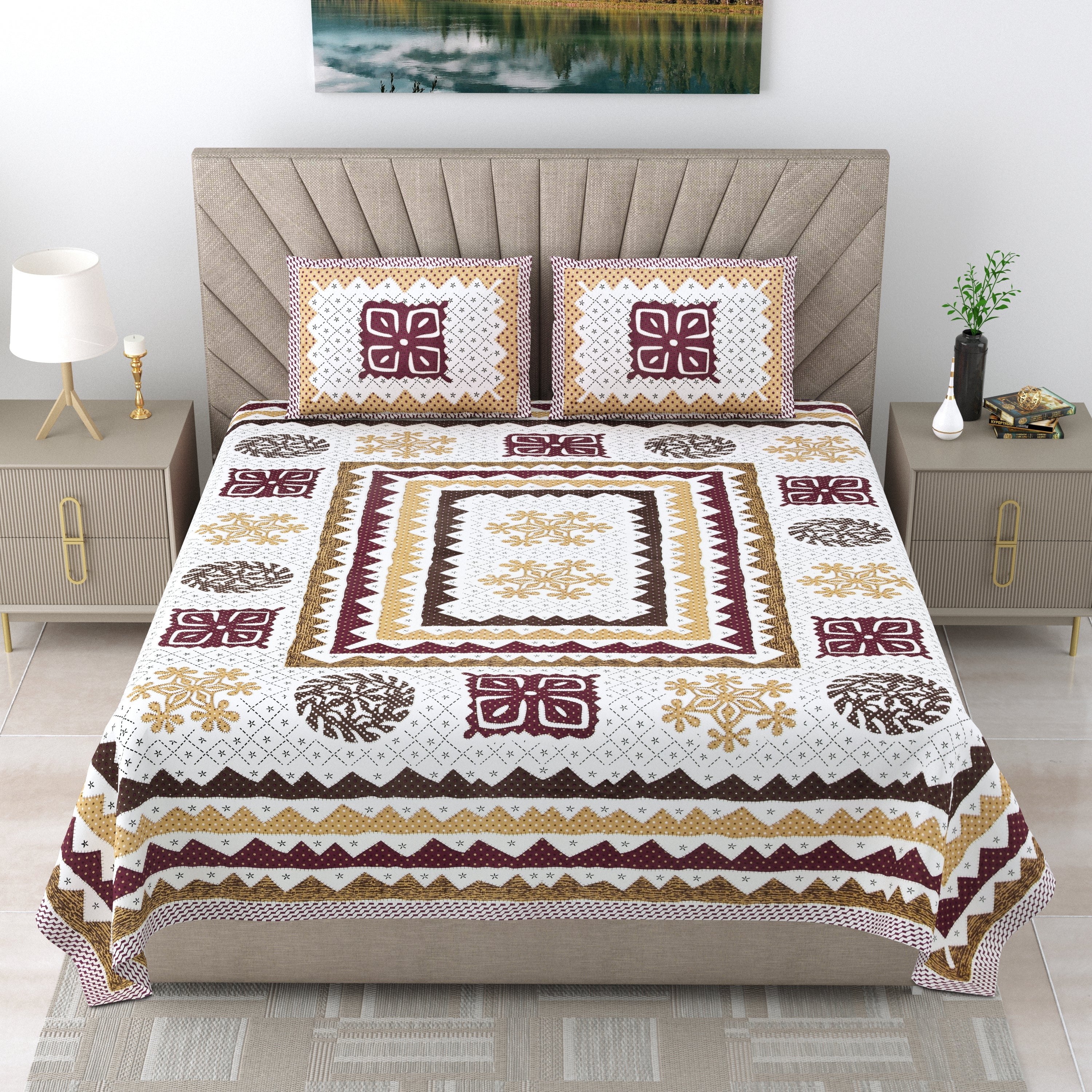 Premium 250 TC Cotton Bedsheet | Ultra-Comfort King Size | Stylish Design with 2 Pillow Covers